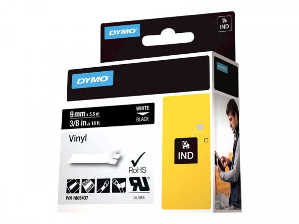 DYMO Rhino Band Vinyl 9mmx5.5m weiß ->schwarz