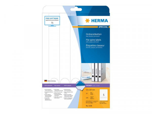 HERMA Ordneretiketten A4 weiß 34x297 mm Papier opak 125 St.