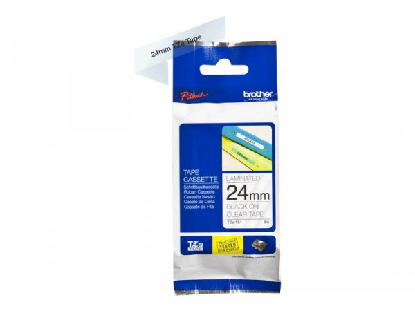 Schriftbandkassette Brother 24mm farblos/schwarz TZE151