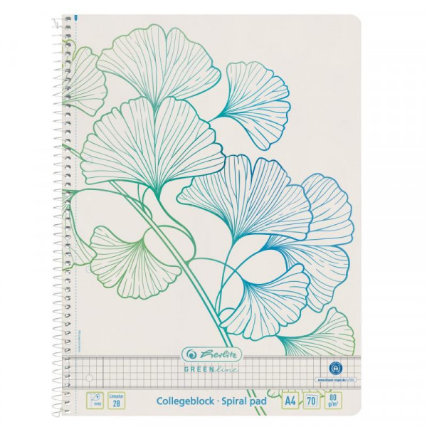 Herlitz Spiralblock A4 70 Bl. liniert 28 GREENline Ginkgo
