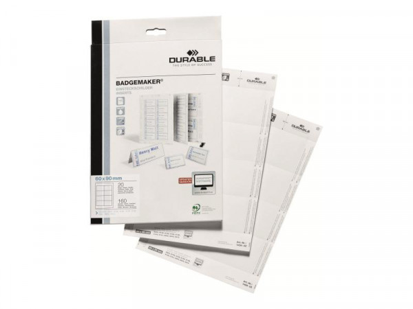DURABLE Einsteckschilder Badgemaker 60x90mm 160 Stck weiß