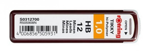 ROTRING Feinmine Dose Feinminen 12 Stück 1,0 HB
