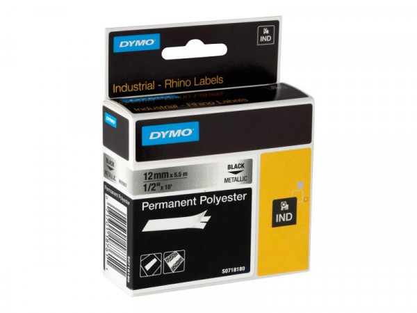 DYMO Rhino Band Polyes. 12mmx5.5m schwarz->metallic