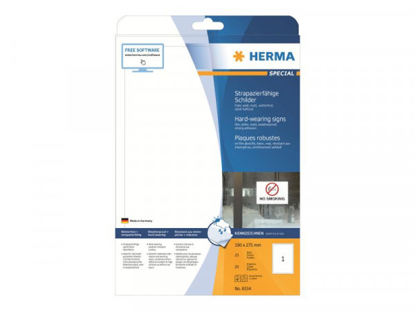 HERMA Schilder A4 weiß 190x275 mm Folie 25 St.