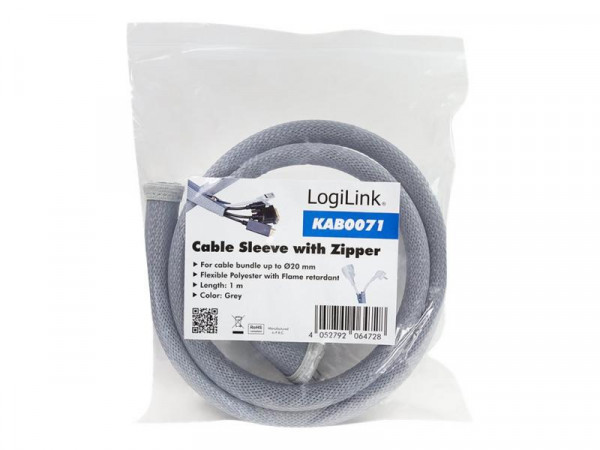 Logilink Kabelschlauch m.Reißverschluss Polyester Dm30 grau