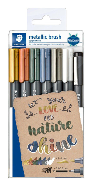 STAEDTLER Marker Metallic & white brush 6 St.& 1 pigm.