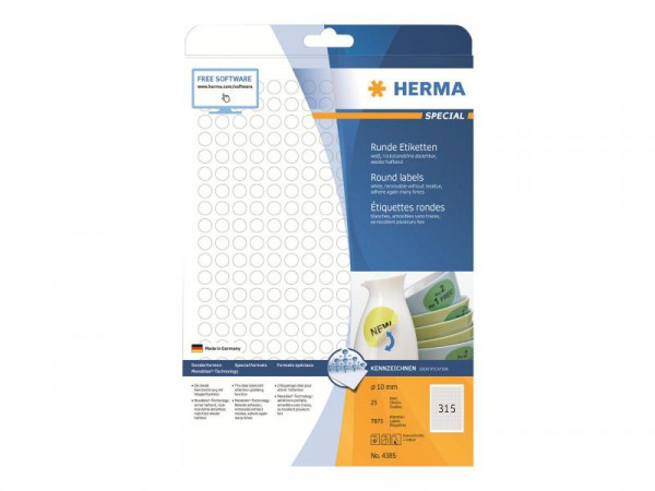 HERMA Etik. A4 weiß 10 mm rund ablösb. Papier 7875 St.