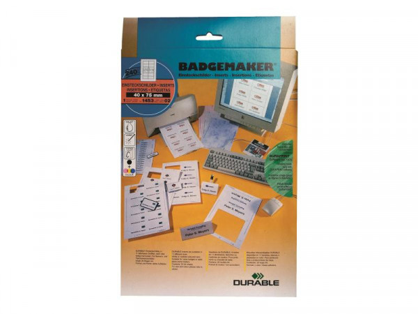 DURABLE Einsteckschilder Badgemaker 40x75mm 240 Stck weiß