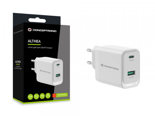 CONCEPTRONIC Ladegerät 2Port 45W,1xUSB-C,1xUSB-A weiß