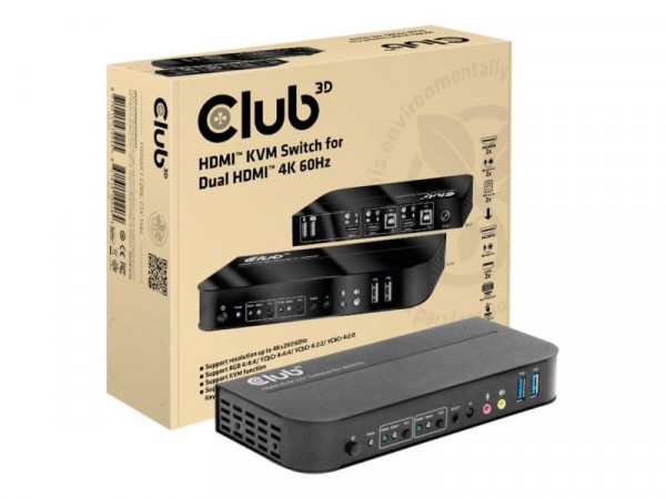 Club3D KVM Switch 4K60Hz 2x HDMI > HDMI/2xUSB/Audio retail