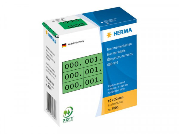 HERMA Nummernetik. 3fach selbstkl. 10x22 mm grün/schwarz