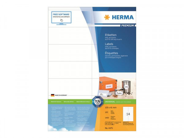 HERMA Etiketten Premium A4 weiß 105x41 mm Papier 1400 St.