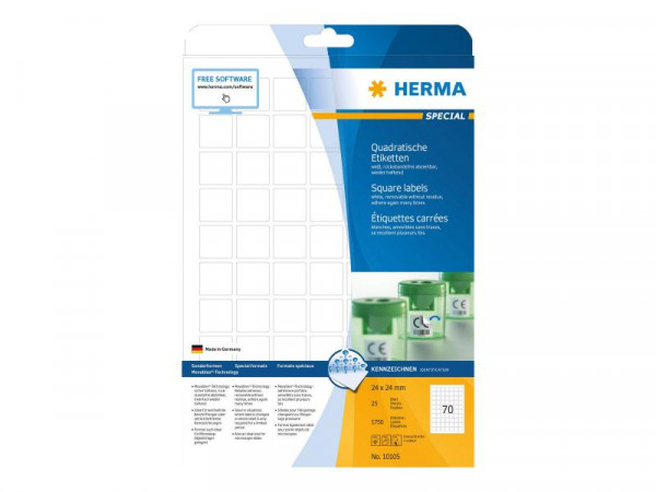HERMA Etik. A4 weiß 24 x 24 mm quadr. ablösb. 1750 St.