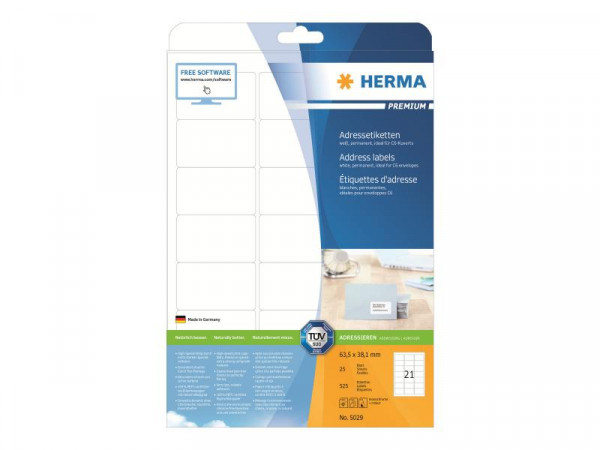 HERMA Adressetik. A4 weiß 63,5x38,1 mm Papier 525 St.