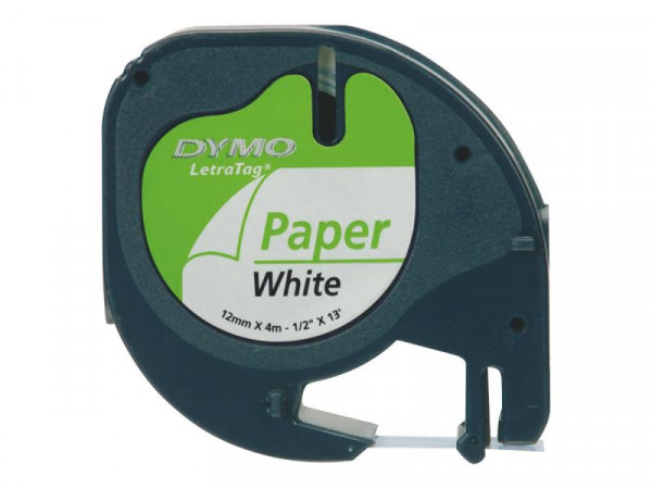 DYMO LetraTag-Band, Papier 12mm x 4m schwarz auf weiss