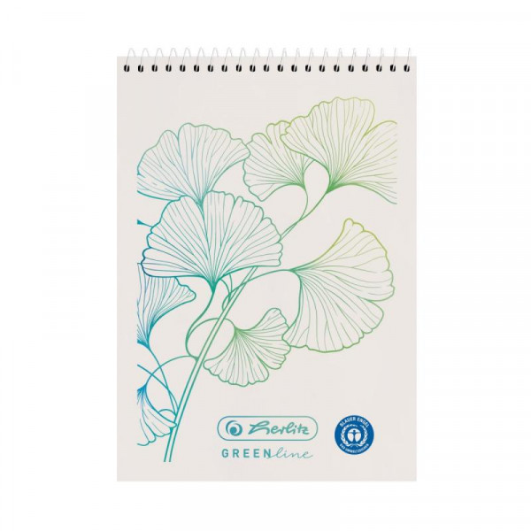 Herlitz Spiralnotizblock A7 50 Bl kariert GREENline Ginkgo