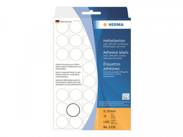 HERMA Vielzwecketiketten weiß 19 mm rund Papier 1280 St.
