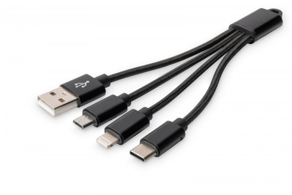 DIGITUS 3-in-1 Ladekabel USB A Lightning + Micro USB + USB-C