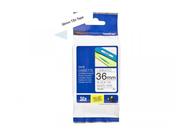 Schriftbandkassette Brother 36mm weiß/schwarz TZE261