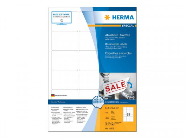 HERMA Etiketten A4 weiß 63,5x46,6 mm ablösb. Papier 1800 St.