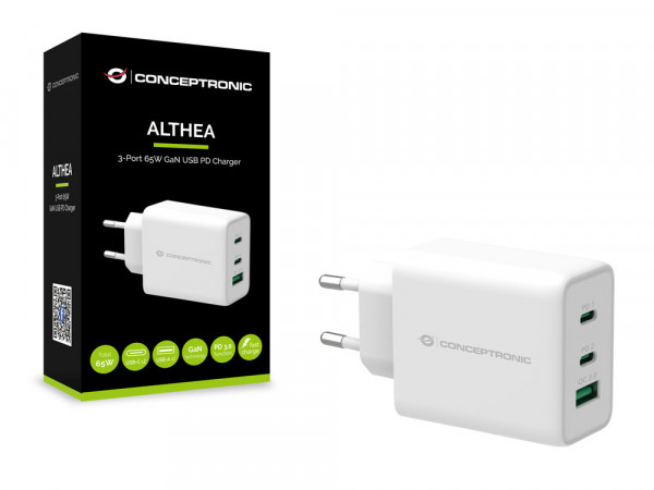 CONCEPTRONIC Ladegerät 3Port 65W,2xUSB-C/1xUSC-A PD weiß