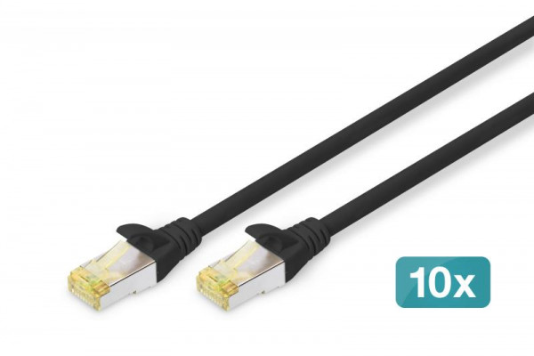 DIGITUS CAT 6A S/FTP Patchkabel, 10 Stück, 2m, schwarz
