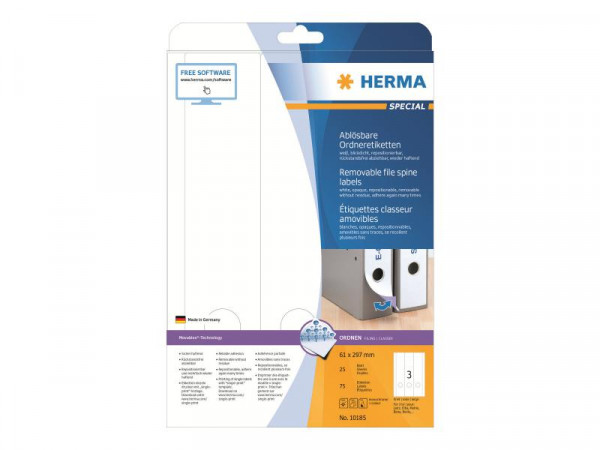 HERMA Ordneretiketten A4 weiß 61x297 mm ablösb. opak 75 St.