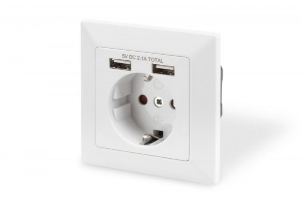 DIGITUS Steckdose (250V 50Hz) mit 2 USB-Ports (5V 2.1A) weiß