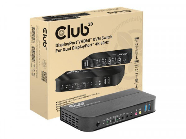 Club3D KVM Switch 4K60Hz 2x DP > HDMI oder DP/2xUSB/Audio