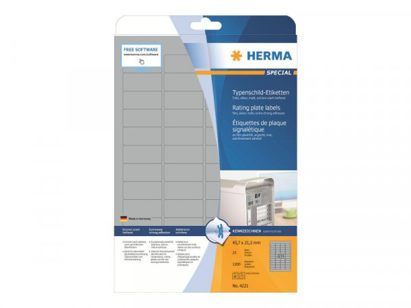 HERMA Typenschildetiketten A4 45,7x21,2 mm Folie 1200 St.