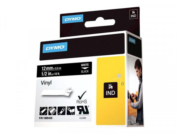 DYMO Rhino Band Vinyl 12mmx5.5m weiß ->schwarz
