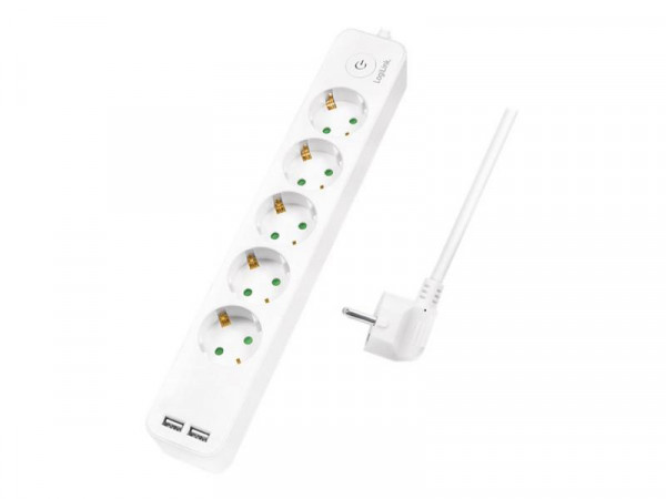 LogiLink Steckdosenleiste 5-fach, 1,5m 2xUSB 5V/2,1A max.