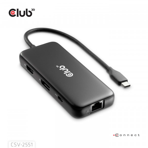 Club3D USB-C 8in1-HUB >DP1.4/HDMI2.0/USB-C/LAN 8K30Hz