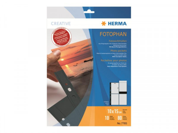 HERMA Fotosichthüllen 100 x 150 mm hoch schwarz 10 Hüllen
