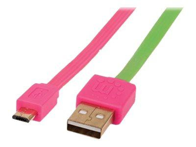 Manhattan Flachbandkabel A -> micro B St/St 1.8m pink/grün