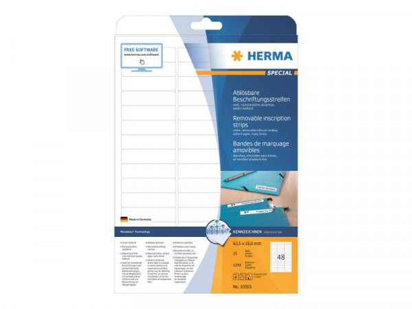 HERMA Ablösb. Streifen A4 63,5x16,9 mm weiß Papier 1200 St.