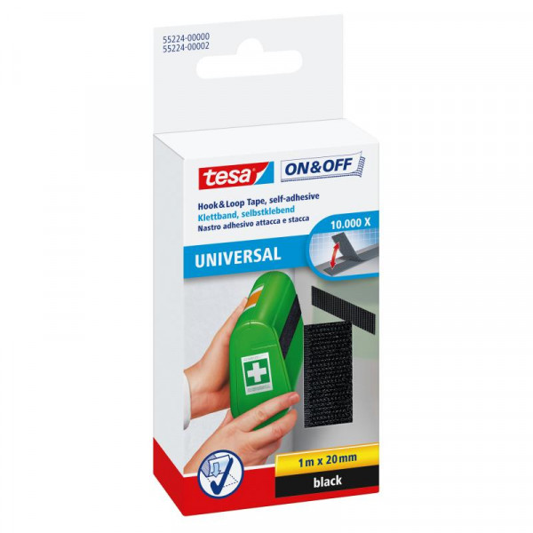 tesa ON&OFF Universal Klettband schwarz 1m 20mm