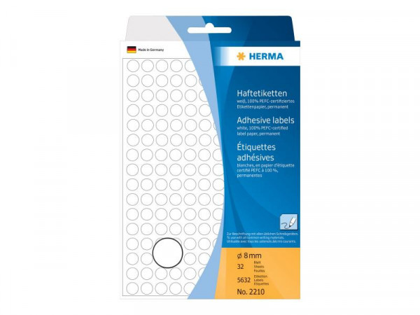 HERMA Vielzwecketiketten weiß 8 mm rund Papier 5632 St.