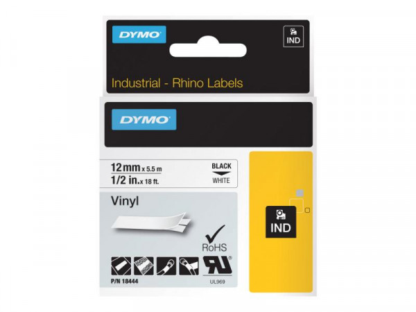 DYMO Rhino Band Vinyl 12mmx5.5m schwarz->weiß