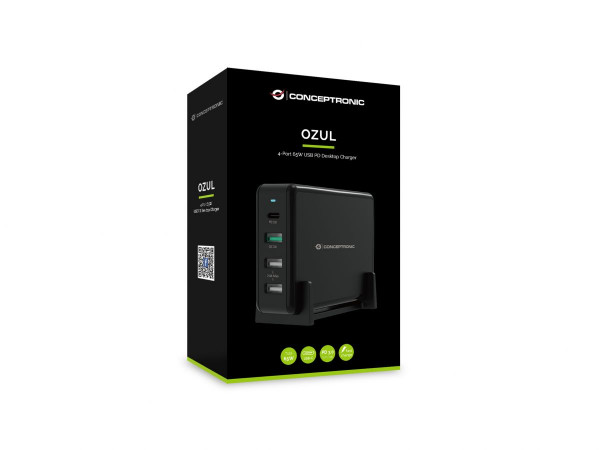 CONCEPTRONIC Ladegerät 4Port 65W, USB-C PD Desktop 1.3A sw