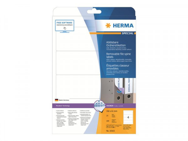 HERMA Special - Papier - matt - selbstklebend, entfernbarer Klebstoff - weiß - 192 x 61 mm 100 Etike