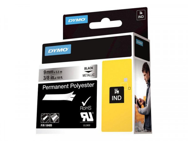 DYMO Rhino Band Polyes. 9mmx5.5m schwarz->metallic
