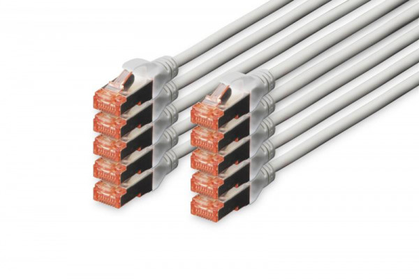 DIGITUS CAT 6 S/FTP Patchkabel, 10 Stück, 5m, grau