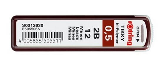 ROTRING Feinmine Dose Feinminen 12 Stück 0,5 2B