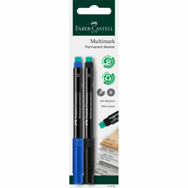 FABER-CASTELL Marker Multimark permanent S bl/schwarz 2x BK