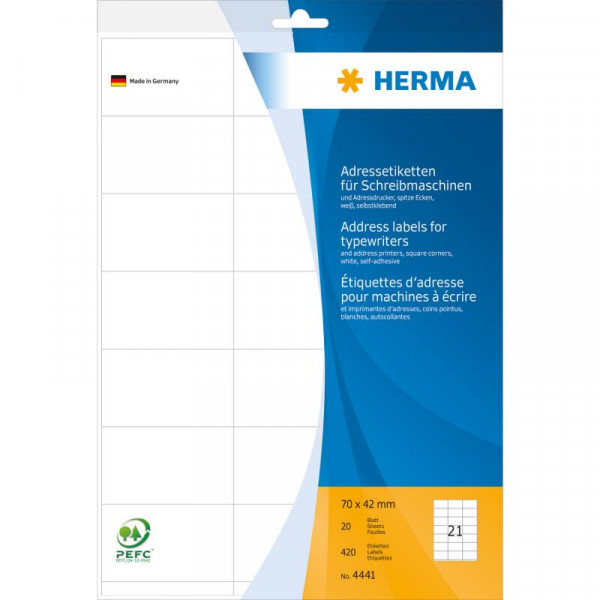 HERMA Adressetik. 70x42 mm Papier Ecken spitz 420 St.