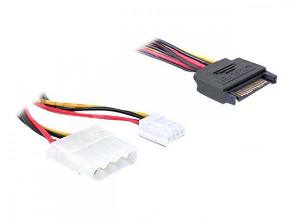 Stromkabel Delock SATA 15Pin -> Molex 4Pin +1x Floppy 0.30m