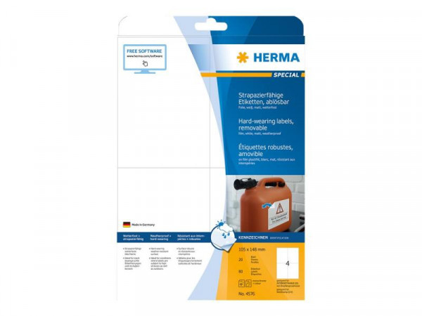 HERMA Folien-Etiketten A4 105x148mm weiß ablösbar 80St.