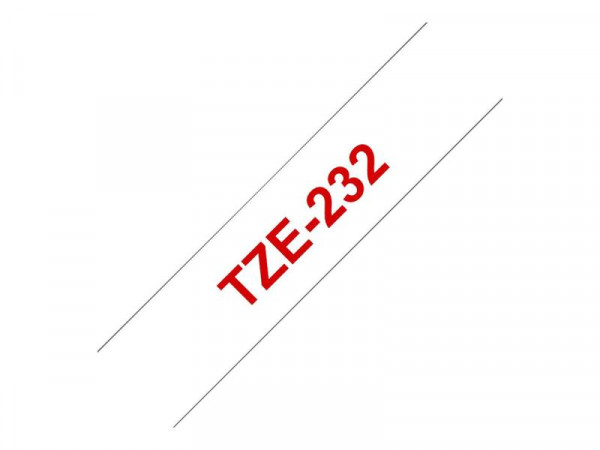 Schriftbandkassette Brother 12mm weiß/rot TZE232