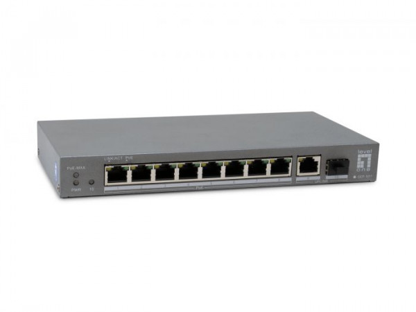 LevelOne Switch 10x FE GEP-1011 1xGE 1xGSFP 120W 8xPoE grau